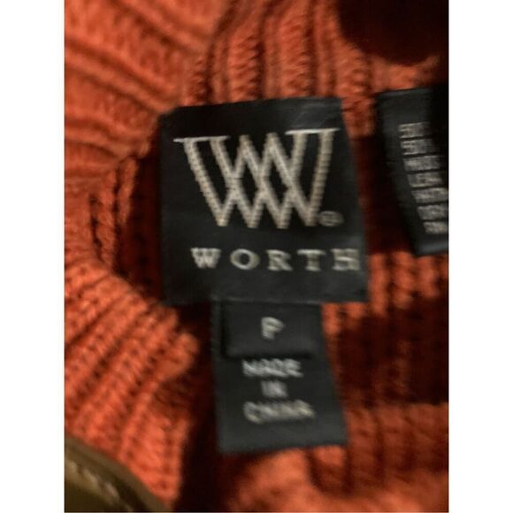 Womens Gorgeous Burnt Orange Sweater SZ Petite Leather Collared Cardigan - Picture 11 of 16